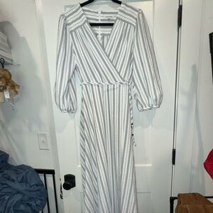 Calvin Klein Black and White V-Neck Sundress with Bishop Sleeves